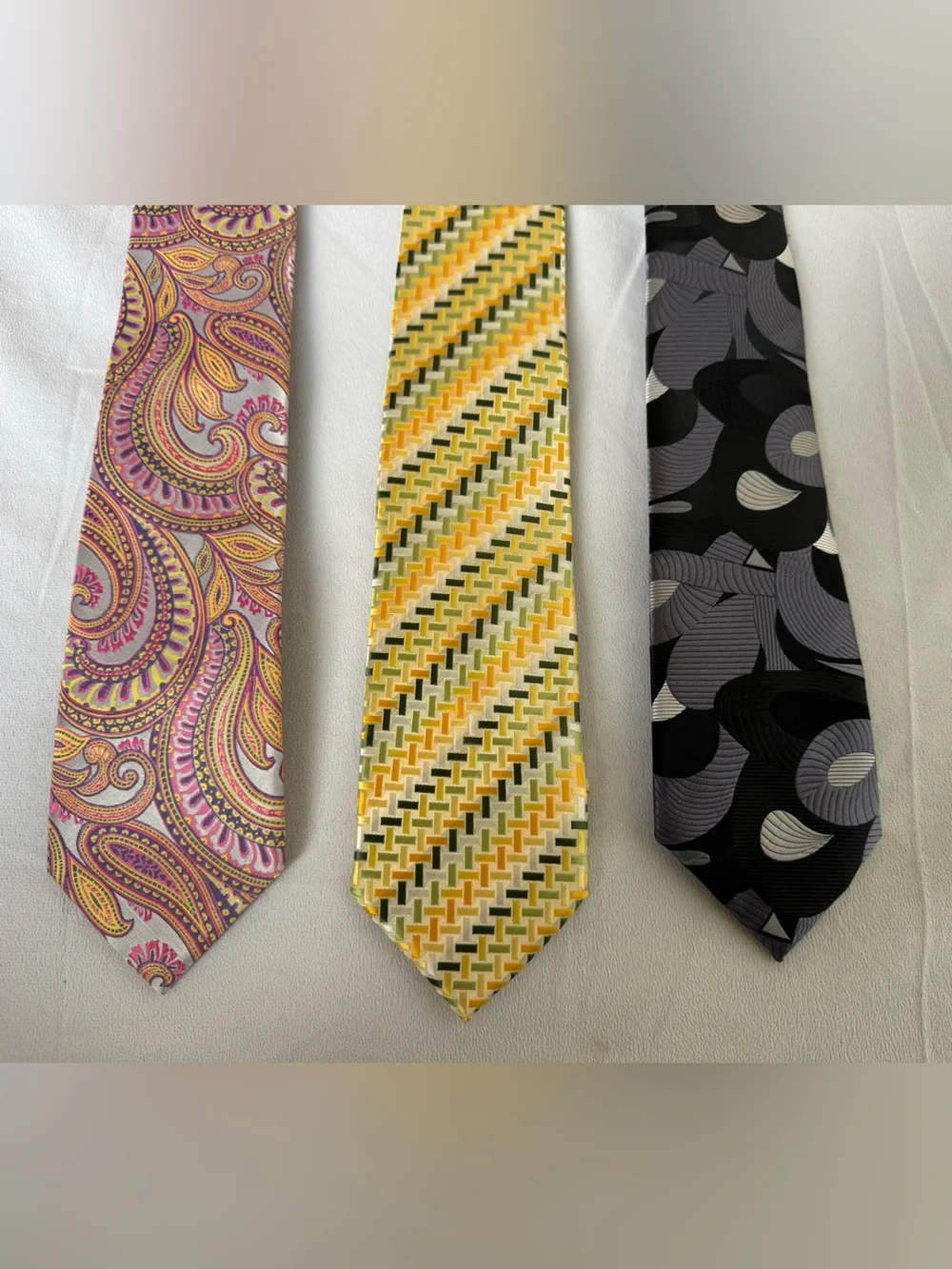 Lucho Men Tie Set of 3 Silk Made in Houston Luxury Pink‎ Yellow Black Floral Geo